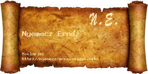 Nyemecz Ernő névjegykártya